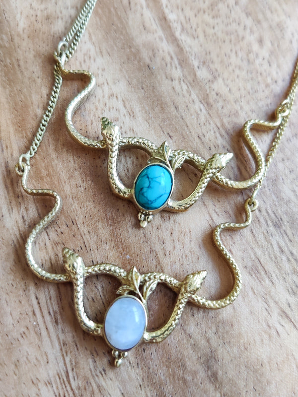 Brass Snake and Stone Necklace