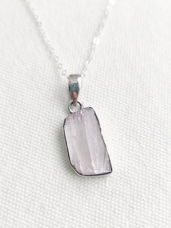 Rough Pink Kunzite Pendant - One of a Kind