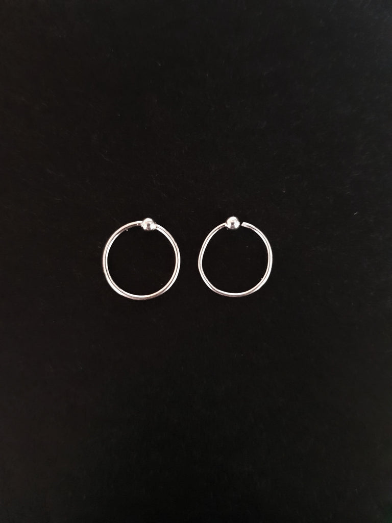 10mm Silver Hoops with Ball - Single
