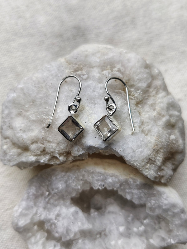 Sterling Silver and Gemstone Square Earrings
