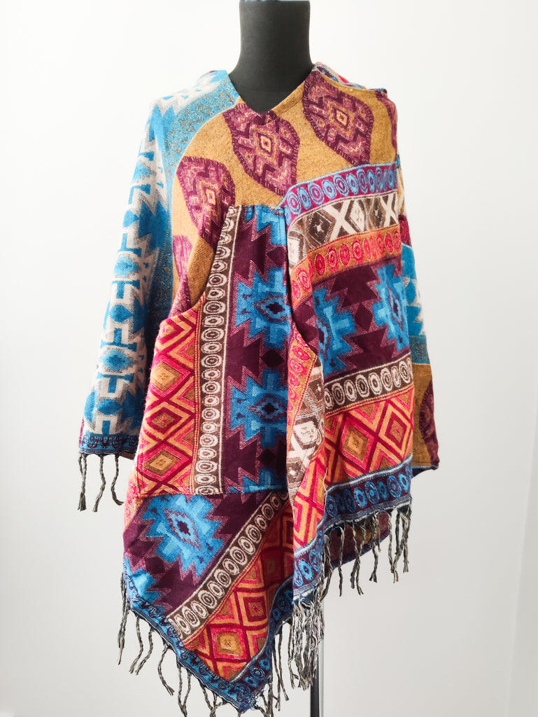 Patterned Wool Poncho