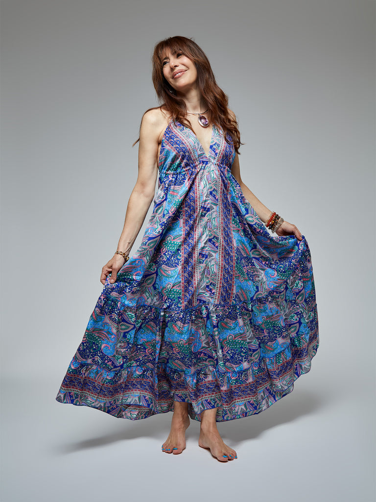 Lotus Sari Silk Maxi Dress