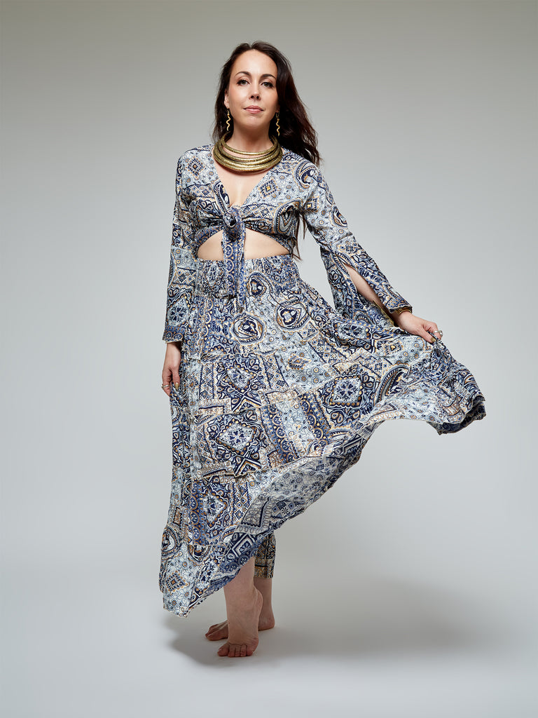 Moonflower Sari Silk Two-Piece Set