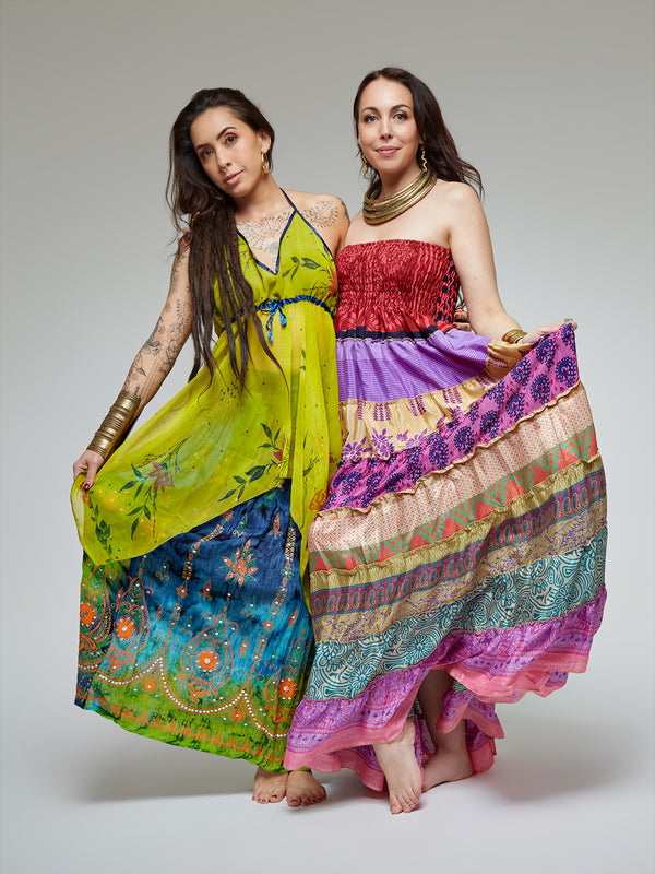 Rose Patchwork Sari Silk Maxi Dress