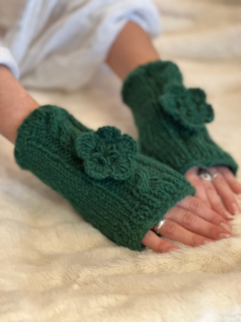 Merino wool fingerless gloves | Forest Green