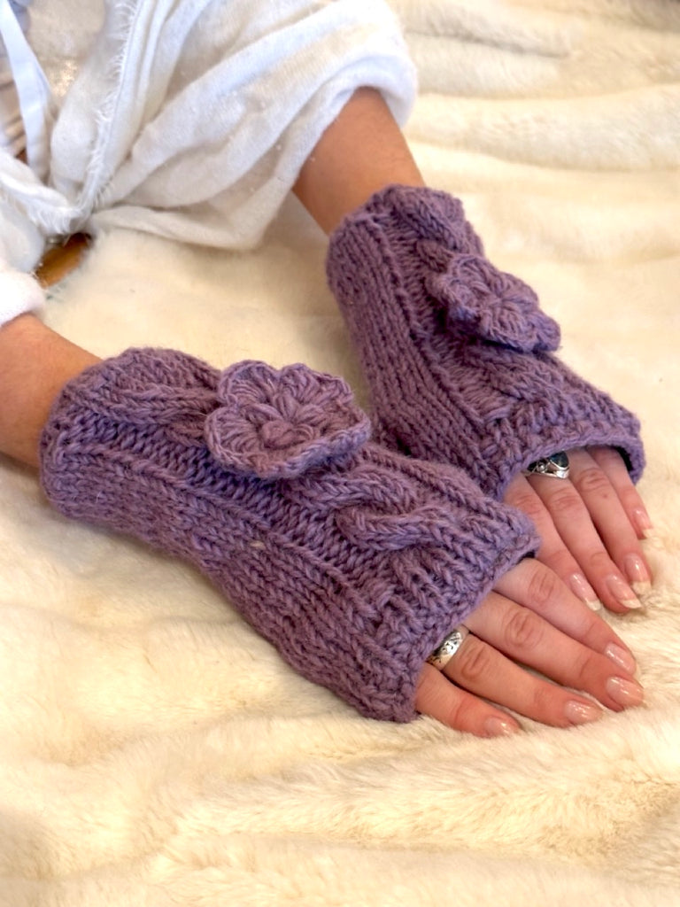 Merino wool fingerless gloves | Lilac
