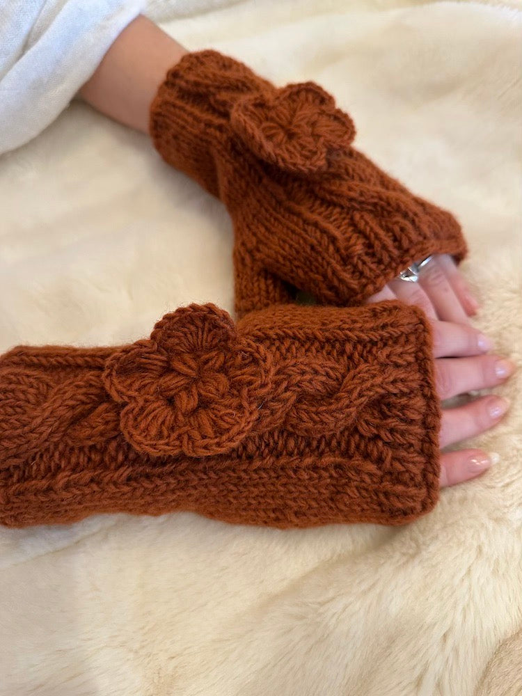 Merino wool fingerless gloves | Burnt Orange