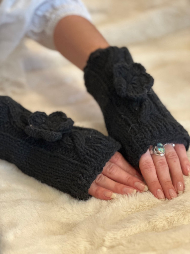 Merino wool fingerless gloves | Black