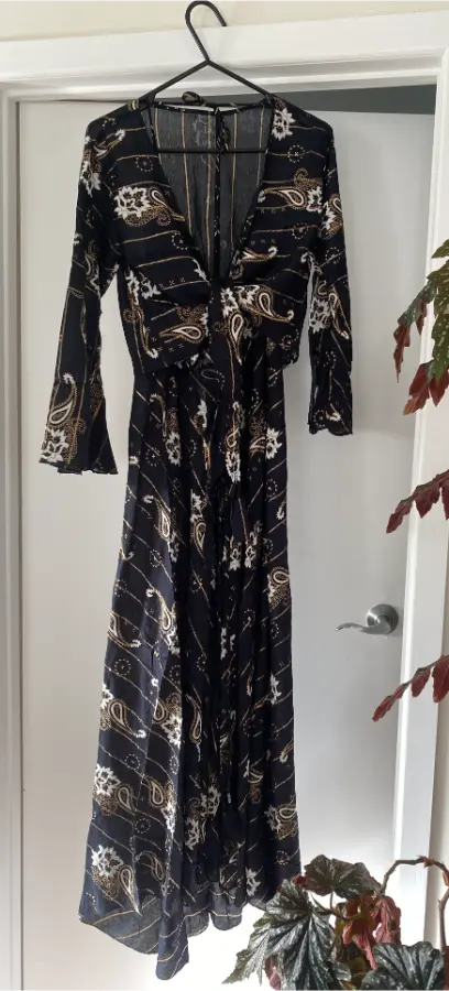 Lurex Rayon Maxi Dress and Wrap Top Set - Black & Gold