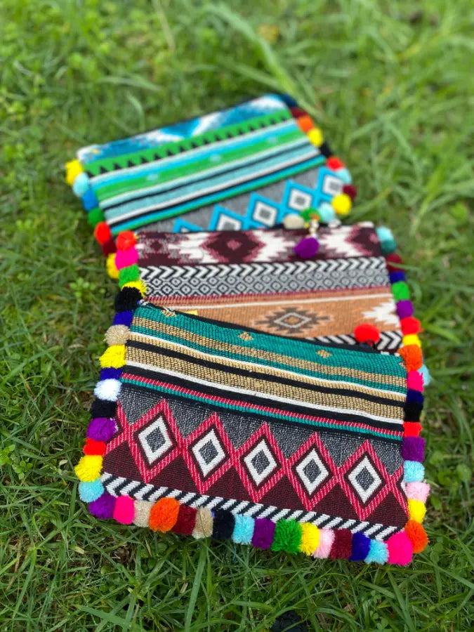 Pompom Embroidered Clutch bag
