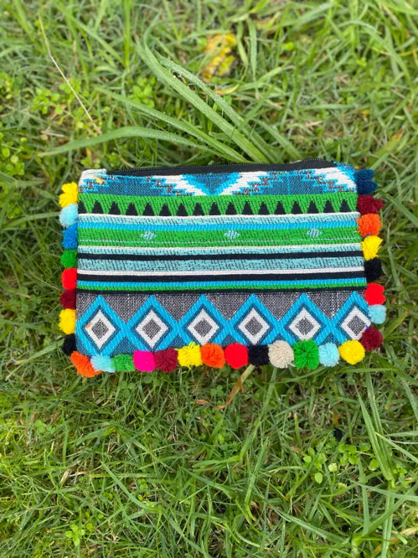 Pompom Embroidered Clutch bag