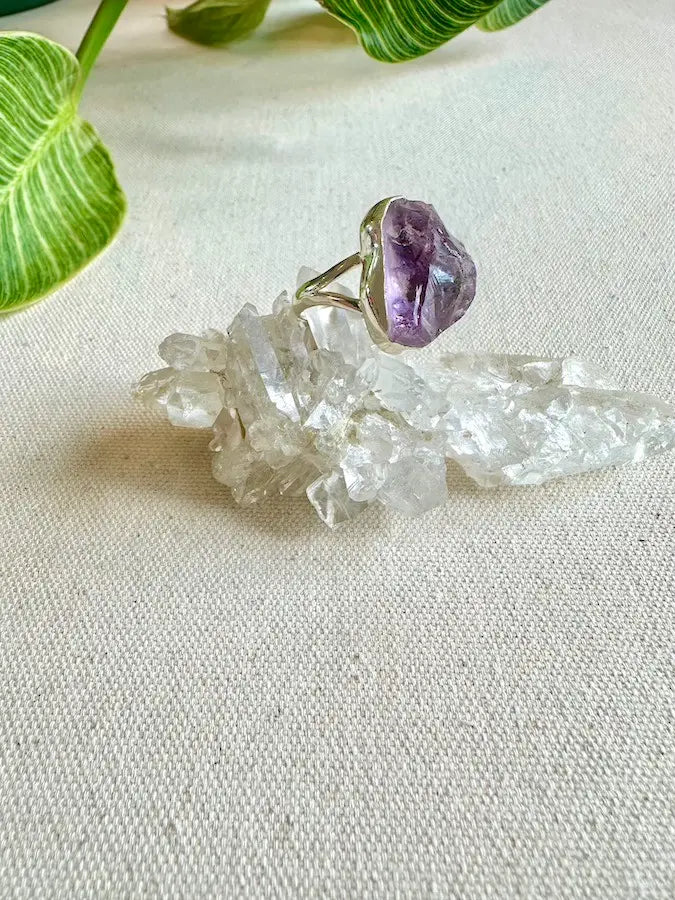 Rough Amethyst Sterling Silver Ring - Size 6