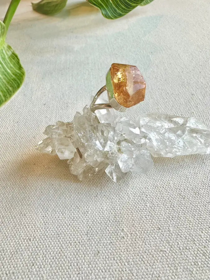 Citrine Sterling Silver Rough Crystal Ring - Size 6