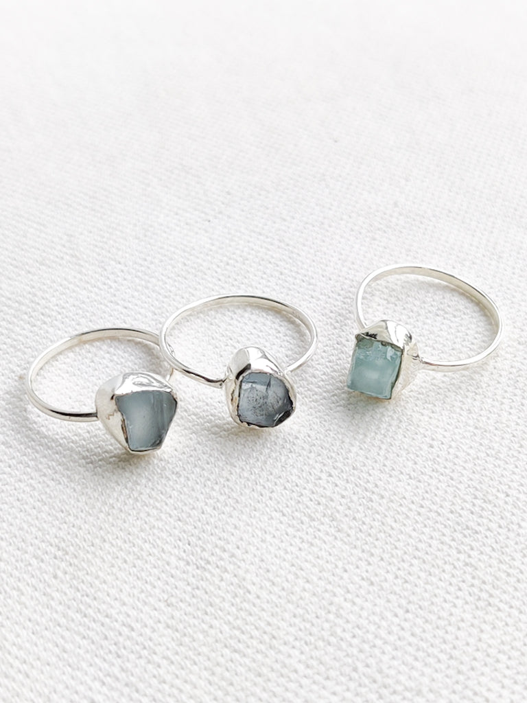 Rough Aquamarine Sterling Silver Rings