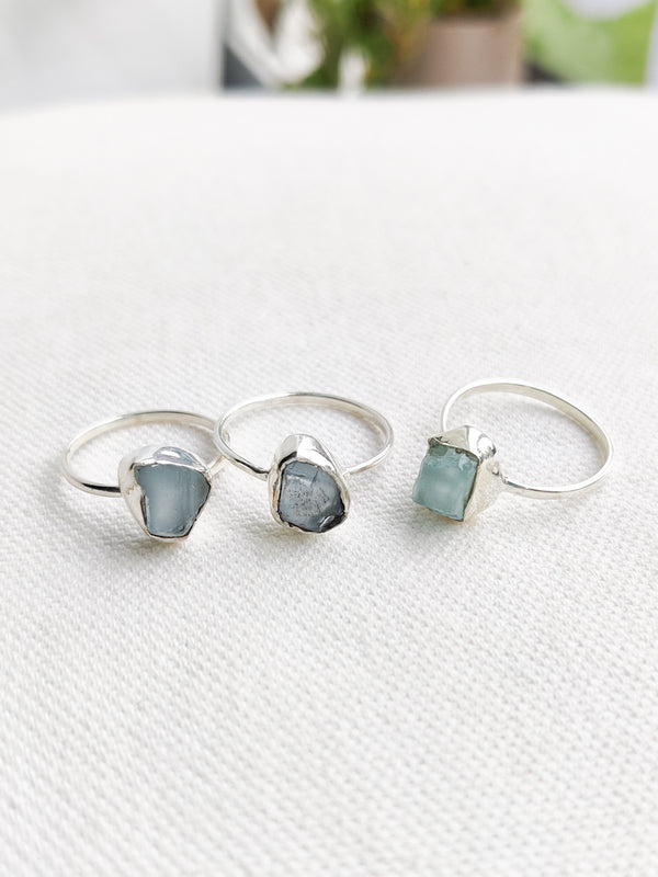 Rough Aquamarine Sterling Silver Rings