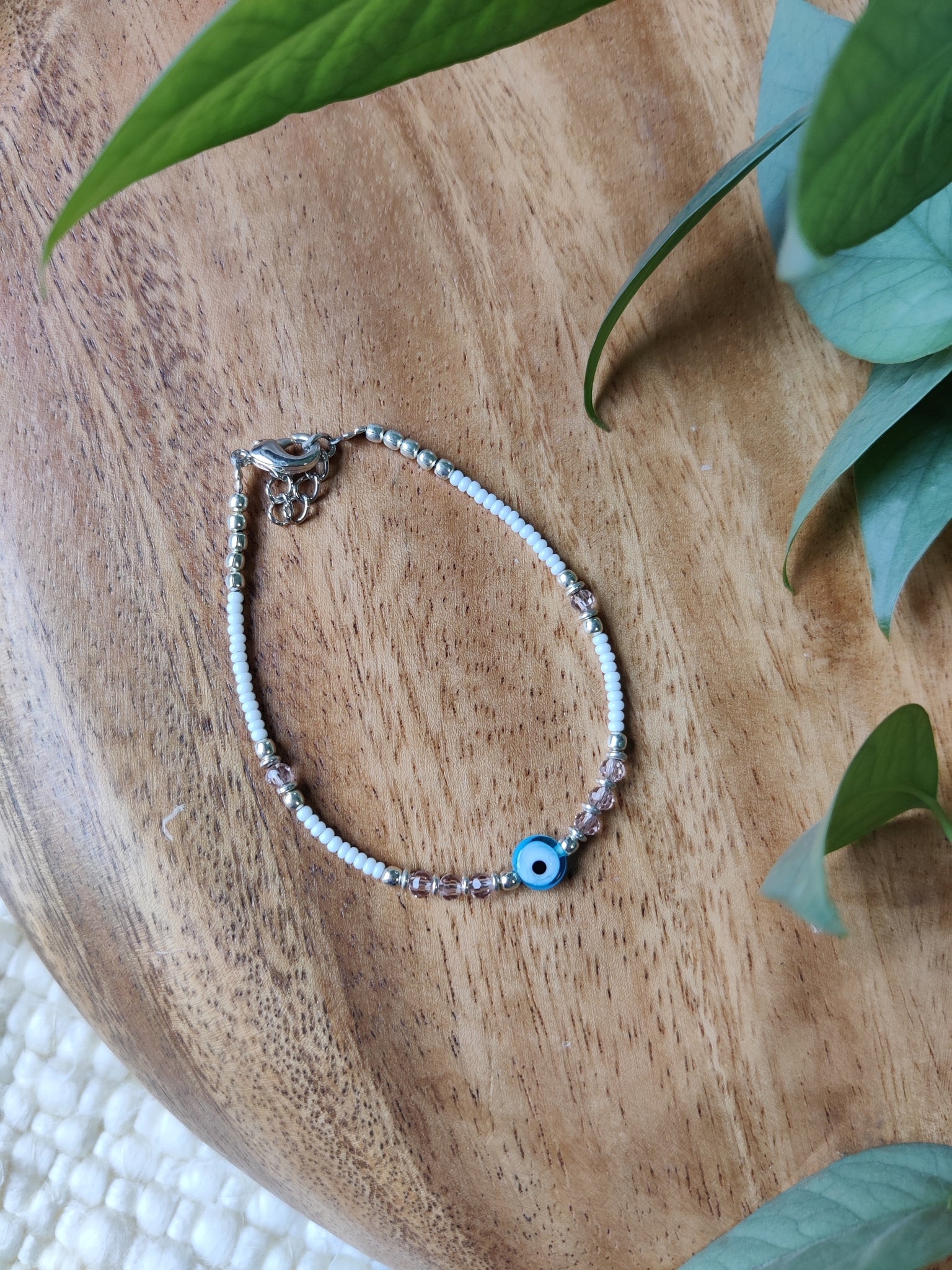 Solid 925 Sterling Silver 10mm Green Crystal Evil Eye Charm Bracelet – 7.5 Inches