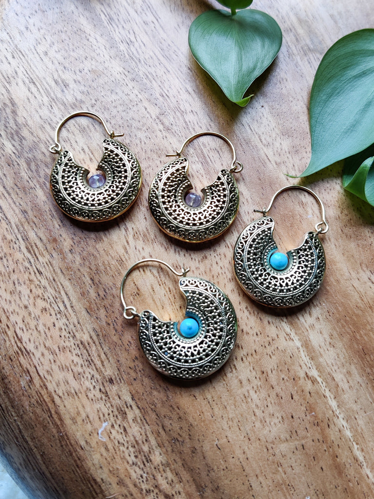 Brass & Stone Earrings