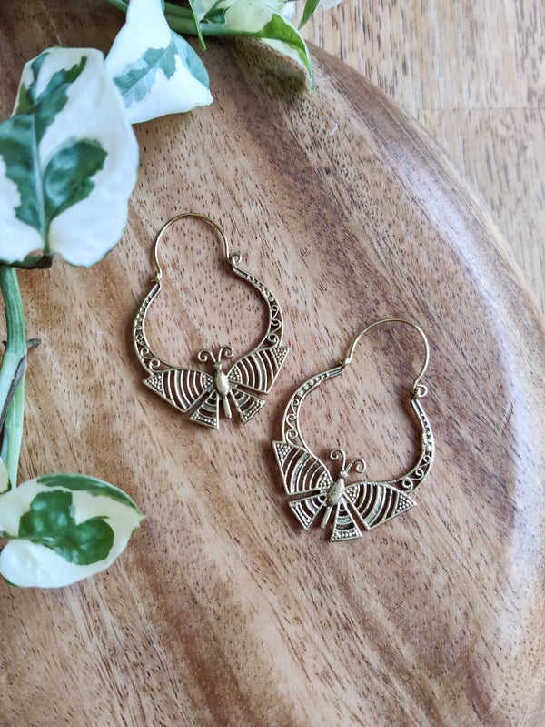 Brass Moth Earrings