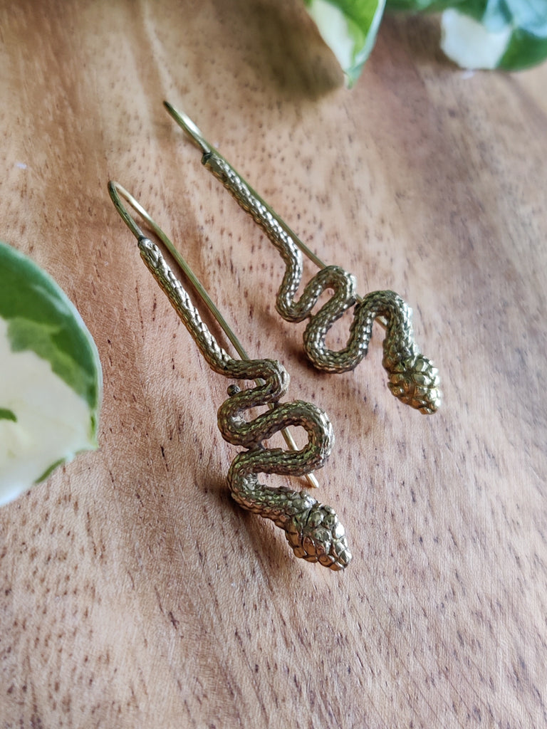 Brass Serpent Hook Earrings