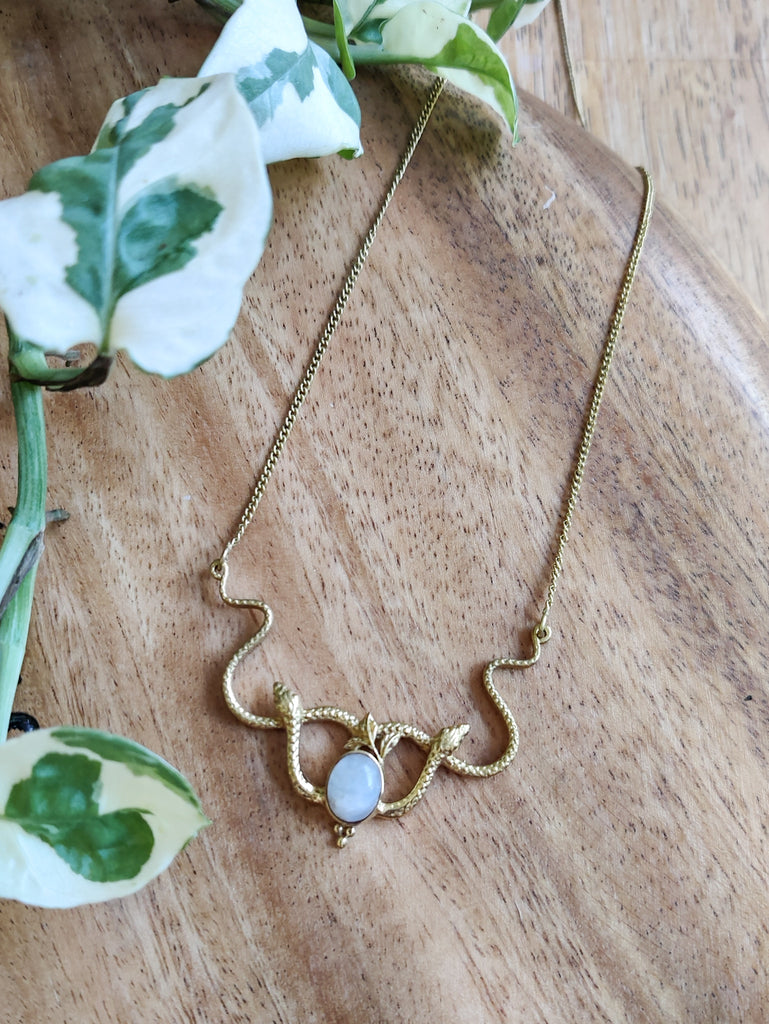 Brass Snake and Stone Necklace