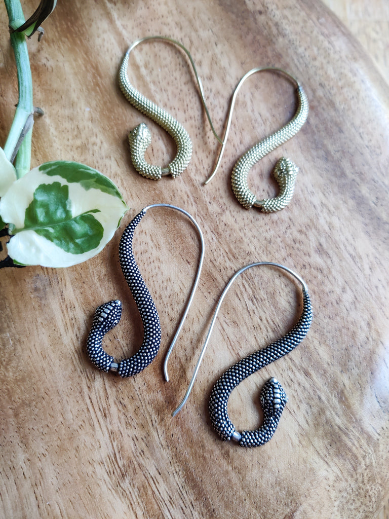 Brass Large Snake Hook Earrings