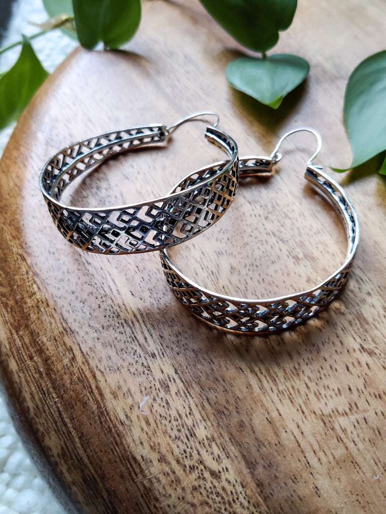 Brass Large Weave Hoops