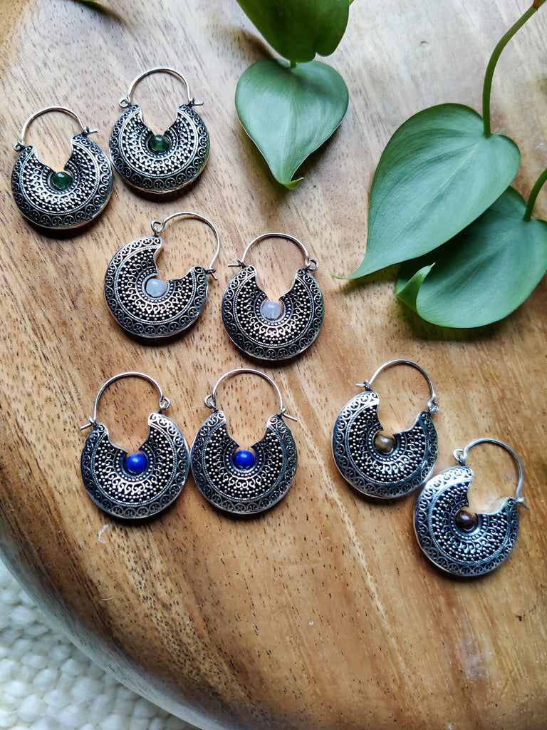 Silver Plated Brass & Stone Earrings