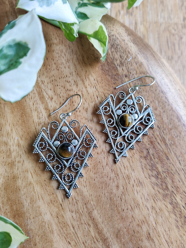 Brass and Stone Statement Earrings