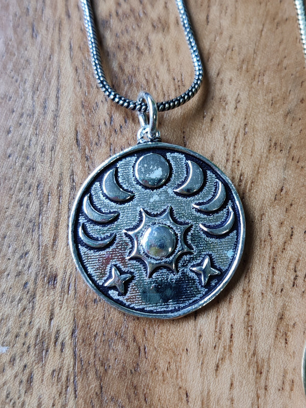 Brass Moon Phase Pendant Neckalce