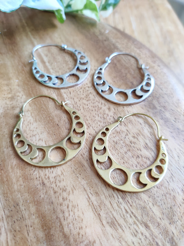 Brass Moon Phase Earrings