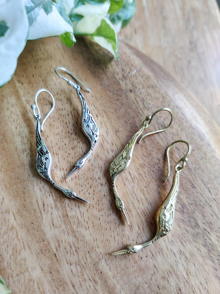 Brass Anhinga Bird Earrings