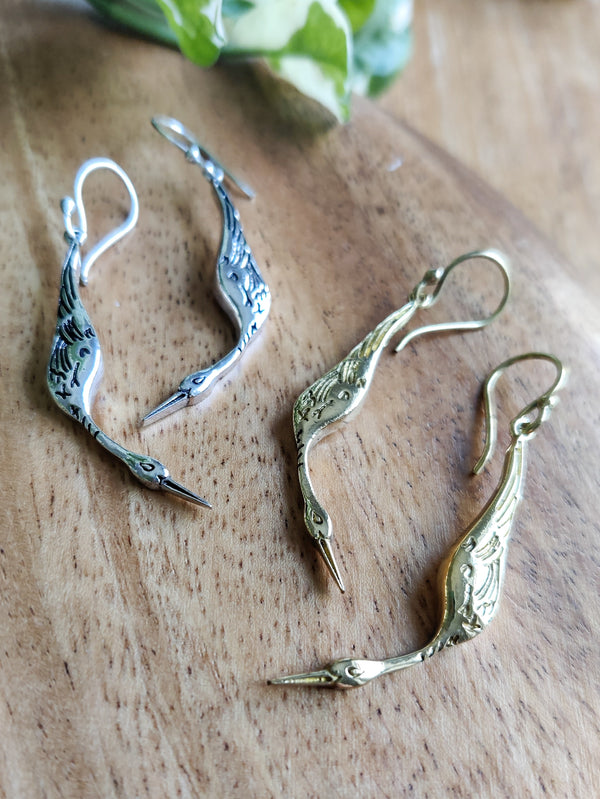 Brass Anhinga Bird Earrings