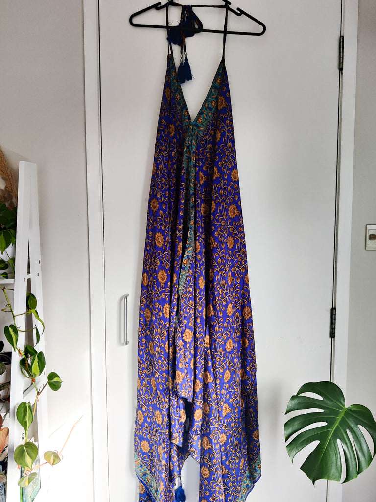 recycled sari silk dress YELLOW Indian Long Summer Dress, Recycled Sari-silk, Boho, Hippy, Festival  Party Outfit UK 8-12