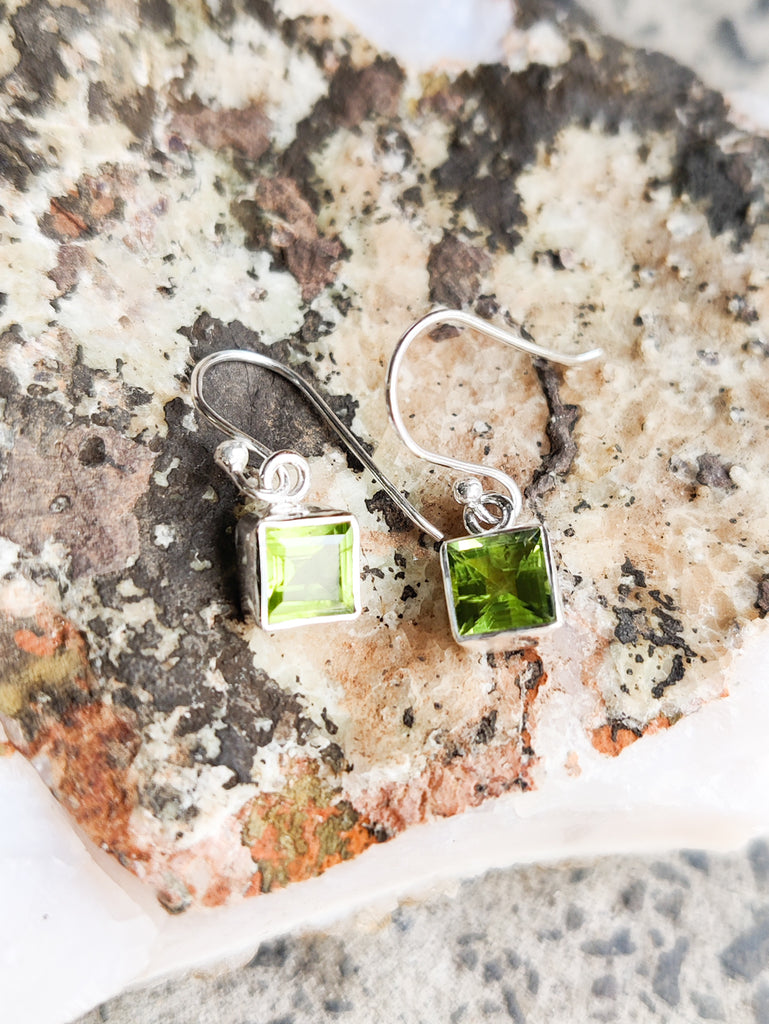 Sterling Silver and Gemstone Square Earrings