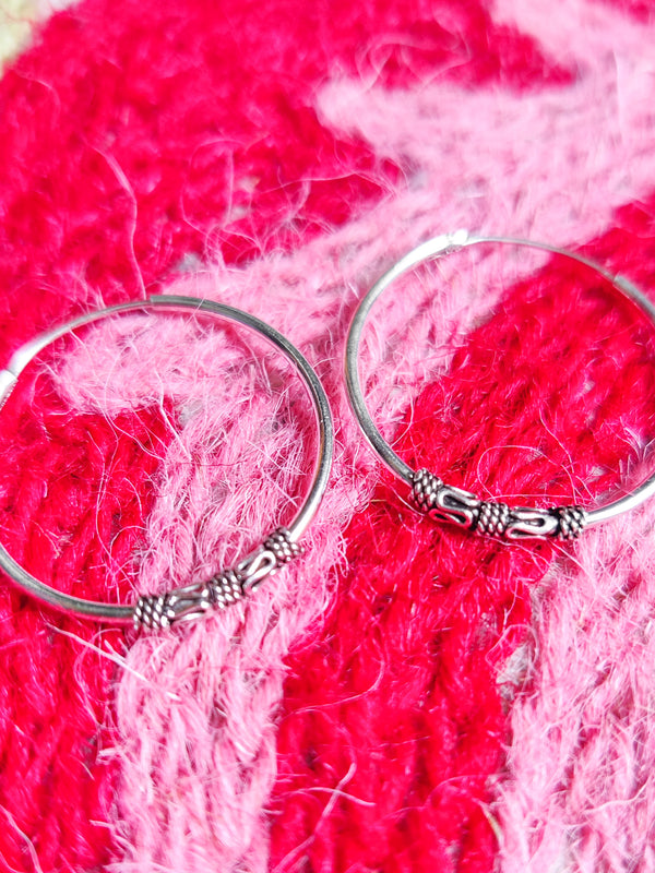 Sterling Silver Medium Bali Hoop Earrings