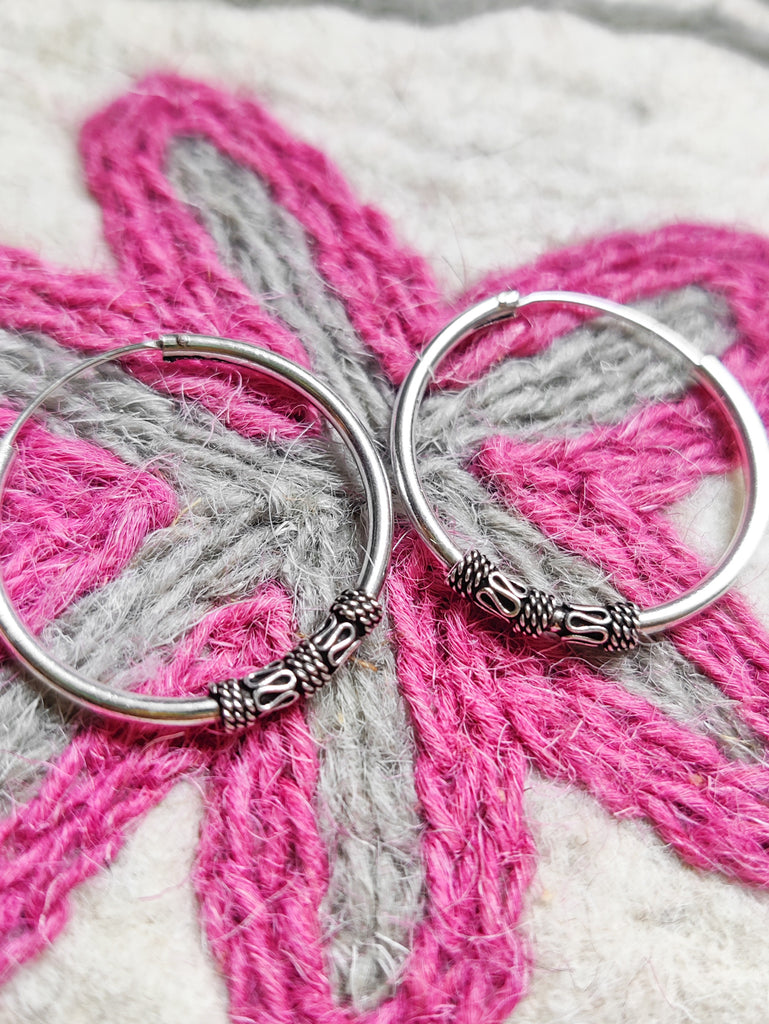 Sterling Silver Medium Bali Hoop Earrings