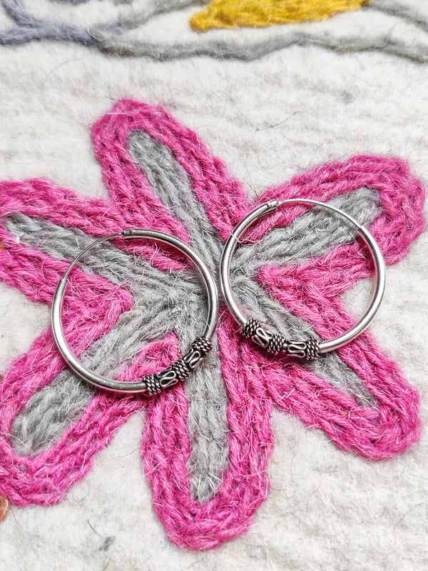 Sterling Silver Medium Bali Hoop Earrings