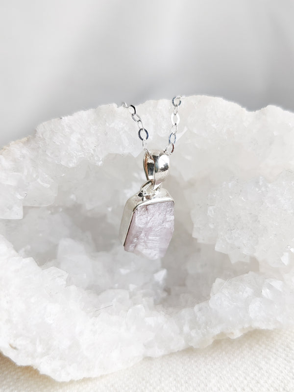 Small Rough Pink Kunzite Pendant - One of a Kind