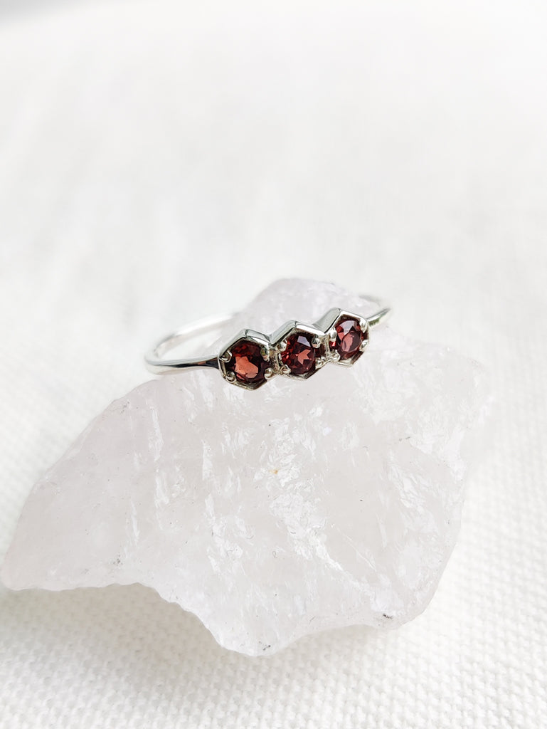 Sterling Silver Dainty 3 Hexagon Stone Ring