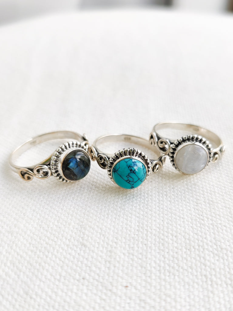 Sterling Silver and Gemstone Spiral Ring