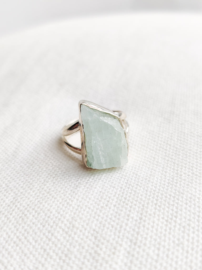 Aquamarine Sterling Silver Rough Crystal Ring - Size 7