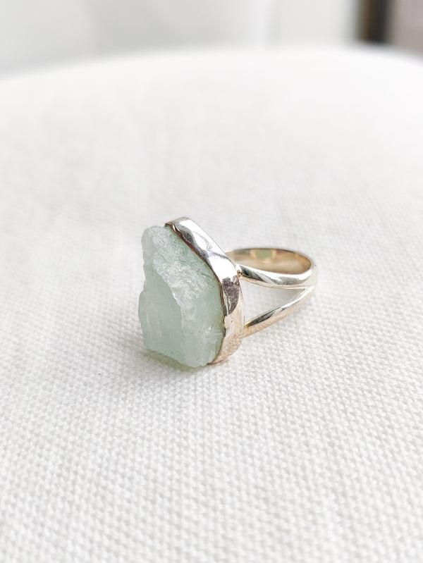 Aquamarine Sterling Silver Rough Crystal Ring - Size 7