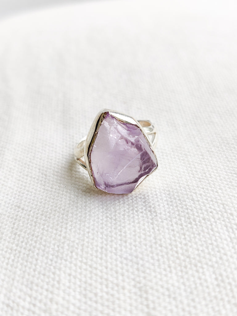 Amethyst Sterling Silver Rough Crystal Ring - Size 8