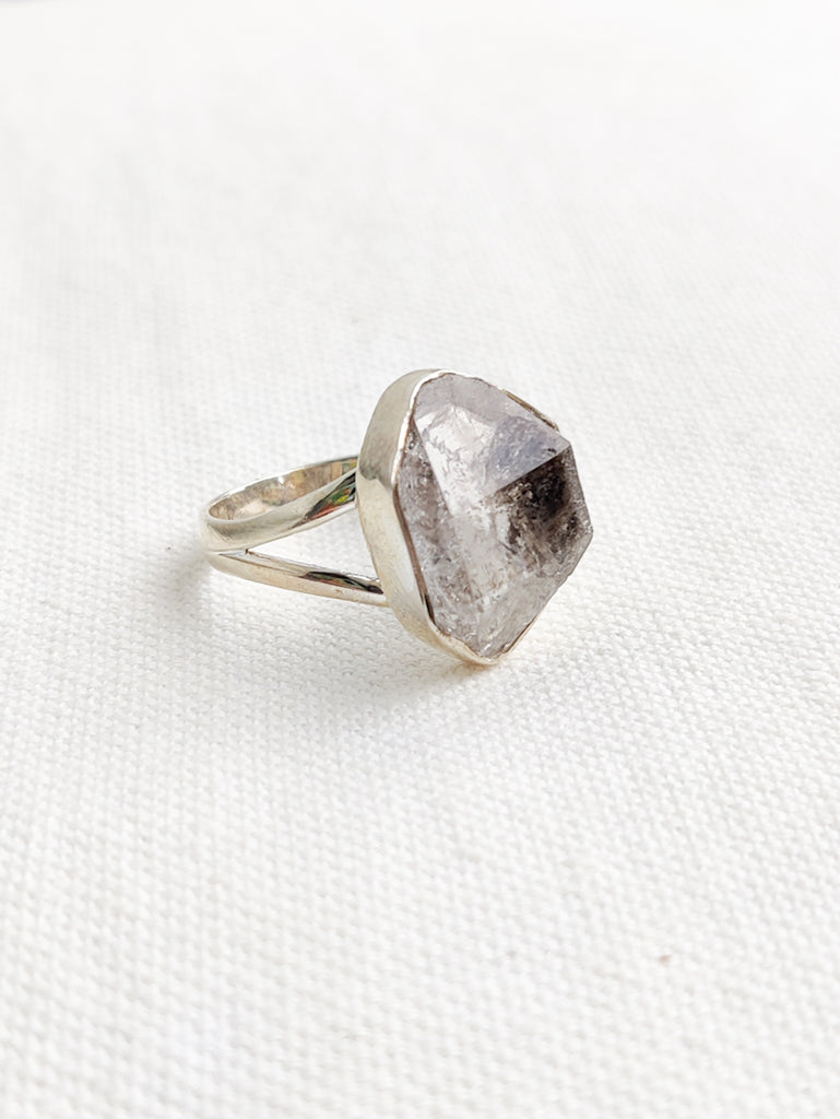 Herkimer Diamond Sterling Silver Rough Crystal Ring - Size 10
