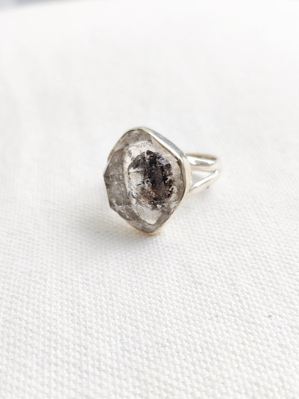 Herkimer Diamond Sterling Silver Rough Crystal Ring - Size 10