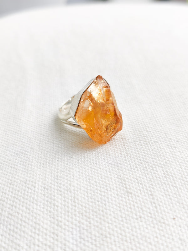 Citrine Sterling Silver Rough Crystal Ring - Size 7