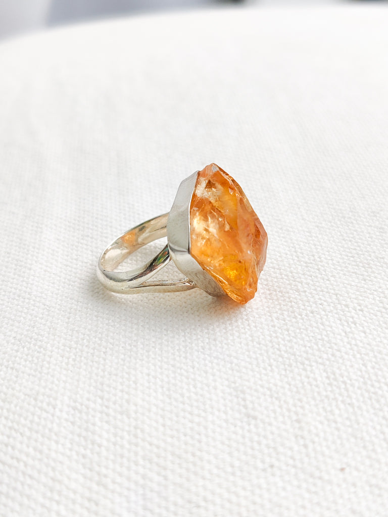 Citrine Sterling Silver Rough Crystal Ring - Size 7