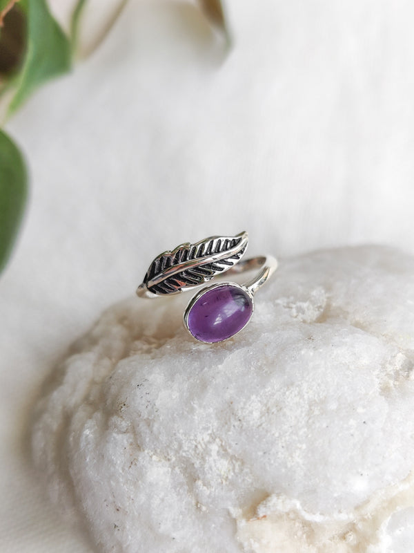 Leaf and Crystal Wrap Ring