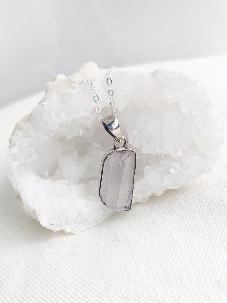 Rough Pink Kunzite Pendant - One of a Kind