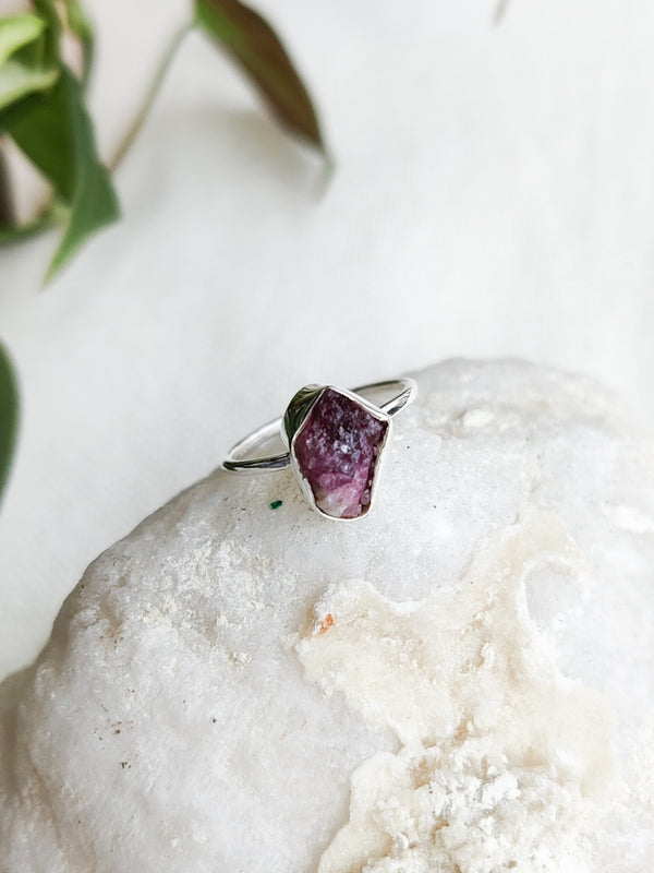 Rough Pink Tourmaline Sterling Silver Rings